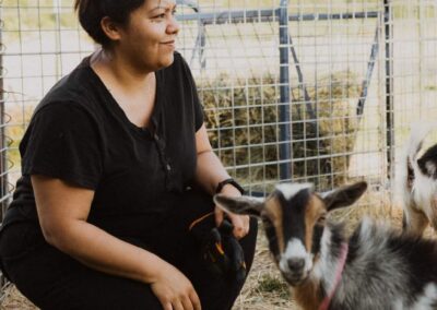 Lorraine Penner with a goat